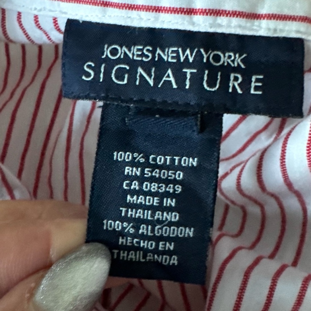 Jones New York White Shirt with Red Pinstripes - Picture 9 of 9